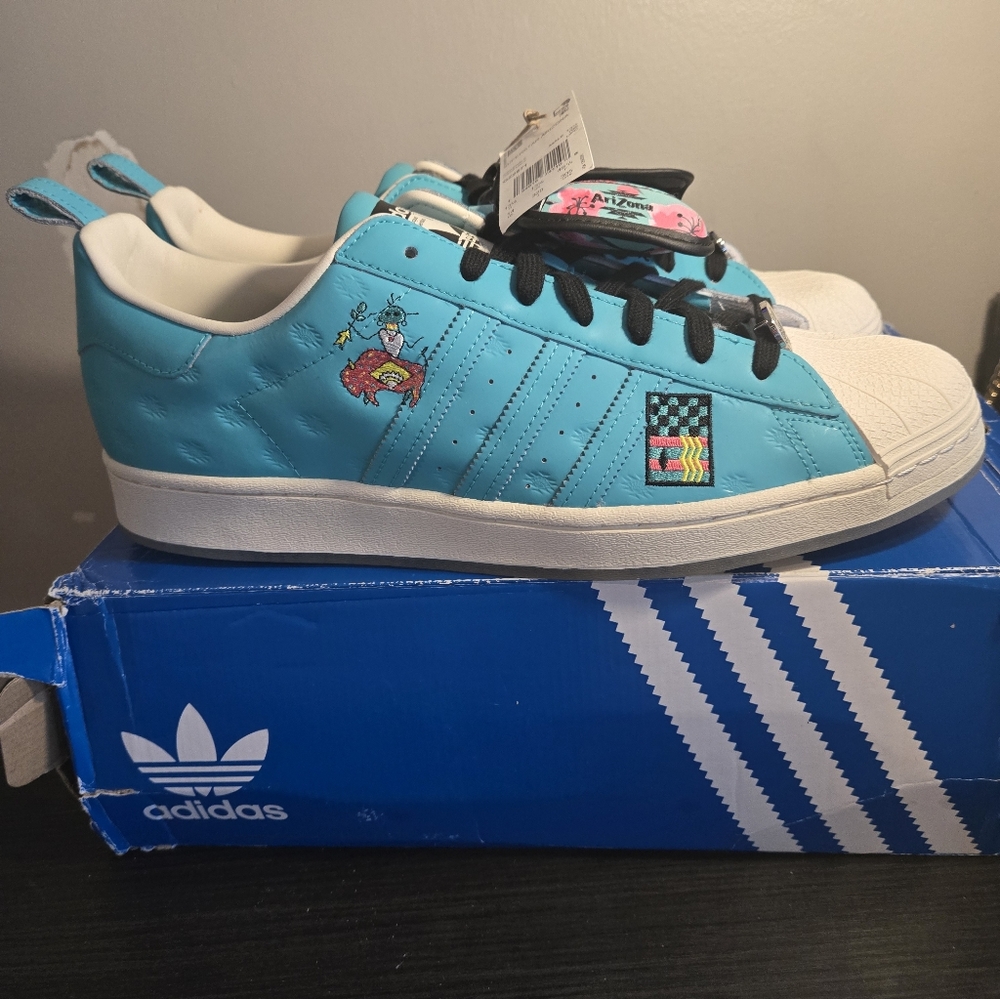 Adidas Superstar Arizona Special Editon Turquoise Shell Toe Sneakers Size 14 New